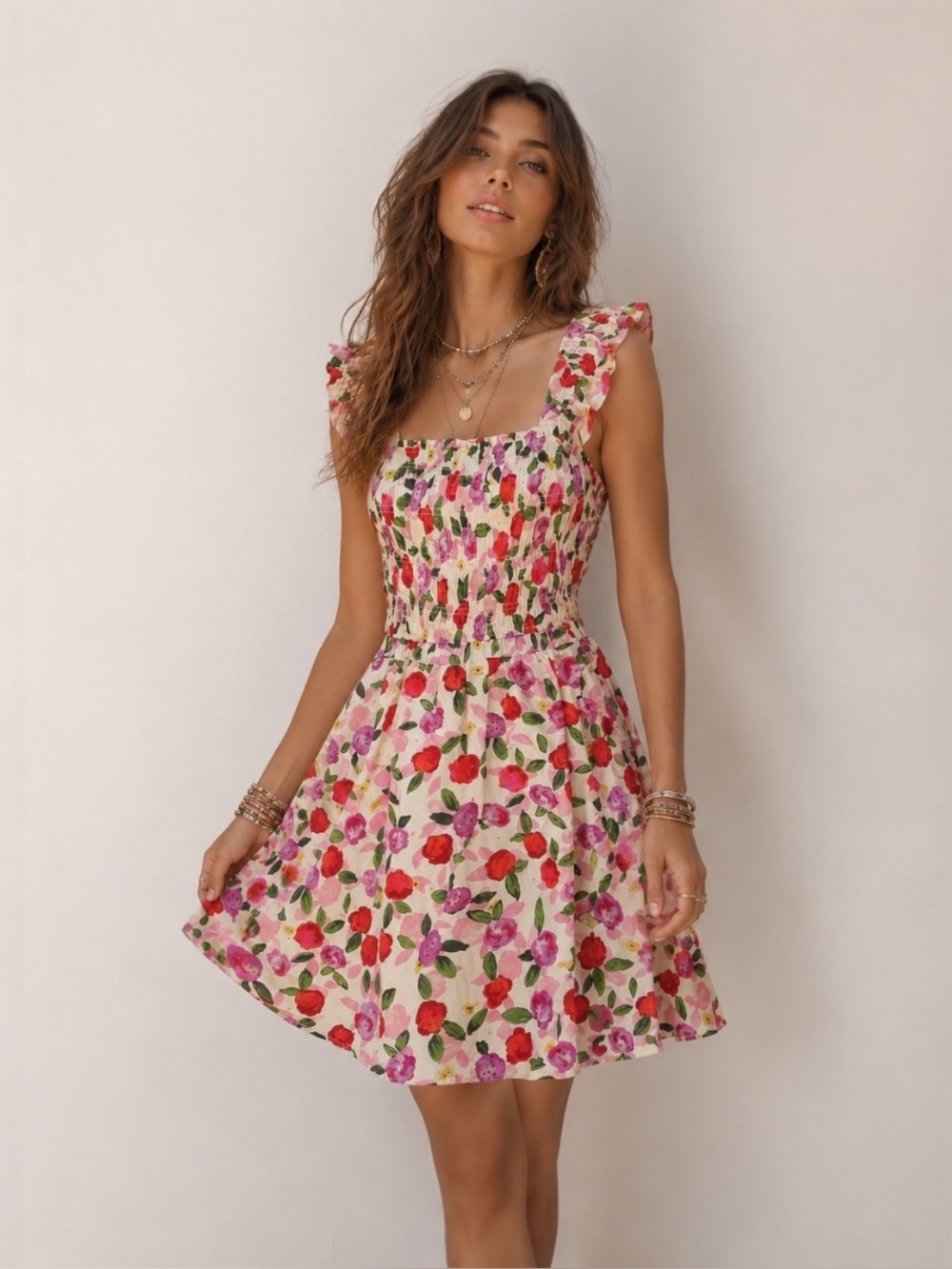 $110 NWT English Factory Women's Ivory Flower Sleeveless Ruffled Mini Dress Sz L
